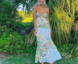 Beige light color floral spaghetti strap backless V-neck long fashionable and elegant lace prom dress evening dress party dress HZ1023