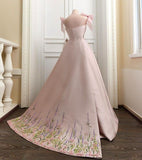 Pink Gorgeous Exquisite Floral Long Satin Formal Custom Prom Dress Evening Gown HZ1023