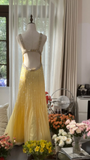Light Yellow Gorgeous Shiny Fashion Elegant Exquisite Beaded Long Tulle Backless Fairy Ball Gown Evening Dress Birthday/Wedding Guest/Holiday Party Dress Prom Dress Valentine's Day Date Dress HZ1023