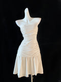 White Fashion Linen cotton Elegant Cute Tube Dress HZ1023