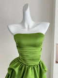 Green cute sweet tube top short satin homecoming dress birthday party dress holiday small dress HZ1023