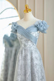 Blue Romantic Elegant Delicate Floral Long Tulle Ball Gown Evening Dress Party Dress Bridesmaid Dress Prom Dress HZ1023