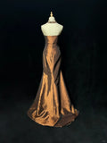 Brown Maillard Vintage Fashion Elegant Exquisite Beaded Strap Long Satin Floor Length Train Ball Gown Evening Dress Prom Dress HZ1023