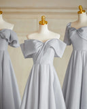 Silver Gray Elegant Fashion Long Satin Ball Gown Evening Dress Party Dress Bridesmaid Dresses Prom Dress HZ1023