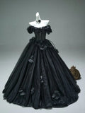 Stunning Black Fashion Elegant Delicate Floral Appliqu¨¦ Long Tulle Floor Length Ball Gown Evening Gown Graduation Gown Bar Mitzvah Gown Wedding Gown HZ1023
