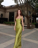 Olive Green Fashion Elegant Strap Long satin Slim Ankle-Length Prom Dress Evening Gown Party Dress HZ1023