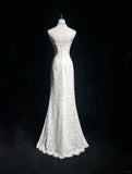 White Retro Fashion Sweetheart Neck Elegant Exquisite Lace Long Lace Tulle Floor Length Trailing Ball Gown Evening Gown Prom Gown Wedding Dress HZ1023
