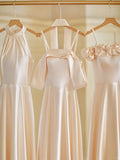 Champagne Color Gentle Elegant Fashion Retro Long Satin Ball Gown Evening Gown Wedding Guest Party Dress Bridesmaid Dress Prom Dress HZ1023