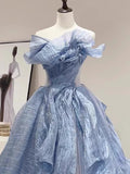 Blue Stylish Elegant Long Tulle Floor-Length Prom Dress Evening Dress Graduation Dress Adult Ceremony Dress HZ1023
