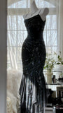 Black Shiny Luxury Gorgeous Exquisite Beaded Long Mermaid Mermaid Dress Chiffon Fairy Ball Dress Evening Dress Wedding Guest Party Dress Prom Dress Date Dress Graduation Dress HZ1023