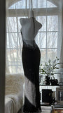 Black Silver Gorgeous Shiny Fashion Gradient Suspender Long Sequin Prom Dress Evening Dress Party Dress HZ1023