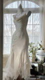 Ivory White Elegant Fashion Exquisite Floral Beading Long Chiffon Ball Gown Evening Dress Party Dress HZ1023