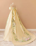 Yellow gorgeous exquisite floral long satin formal custom made ball gown evening dress HZ1023