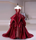 Red fashion sexy elegant Exquisite lace long satin ball gown evening dress HZ1023