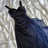 Dark blue shiny elegant exquisite beaded long chiffon prom dress, evening dress, party dress, graduation dress HZ1023