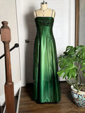 Dark Green Vintage Elegant Exquisite Floral Beaded Spaghetti Strap Long Chiffon Ball Gown Evening Dress Birthday Party Dress Formal Women Prom Dress HZ1023