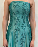 Green Charming Fashion Exquisite Beading Long Elegant Tulle Satin Ball Gown Evening Gown Party Dress HZ1023