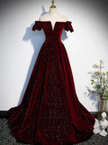 Dark blue/burgundy shiny elegant long velvet ball gown formal evening dress HZ1023