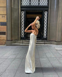 Ivory Fashion Chic Long Sexy Backless Satin prom dress Evening Dress Party Dress HZ1023