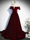 Dark blue/burgundy shiny elegant long velvet ball gown formal evening dress HZ1023