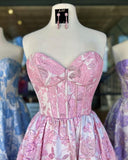 Pink Sweet Heart Neck Beautiful Floral Long Satin Ball Gown Evening Dress Party Dress HZ1023