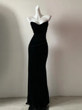 Blue/Black Unique Fashion Elegant Sweetheart Neck Long Velvet Floor Length Ball Gown Evening Gown Prom Dress HZ1023