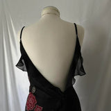 Black gorgeous tight strapless exquisite red rose floral beaded long tulle ball gown evening dress HZ1023