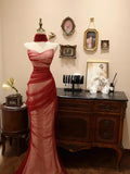 Red vintage fashion elegant long slim mermaid tulle ball gown evening dress party dress prom dress HZ1023