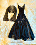 Black stylish elegant exquisite floral spaghetti strap long chiffon ball gown evening dress with jacket HZ1023