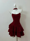 Red Shiny Sweet Fashion Short Mini Sequin Velvet Homecoming Dress Birthday Party Dress HZ1023