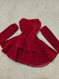 Red Shiny Sweet Fashion Short Mini Sequin Velvet Homecoming Dress Birthday Party Dress HZ1023