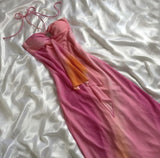 Pink Gorgeous Gradient Strapless Long Chiffon Elegant Ball Gown Evening Dress Party Dress HZ1023