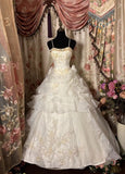 White gorgeous gold exquisite beaded floral applique long ball gown evening dress wedding dress HZ1023