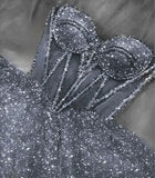 Pink Sparkling A-Line Long Beaded Elegant Halter Neck tulle Ball Gown Evening Dress HZ1023