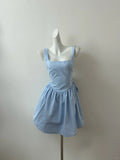 Pink/Blue Cute and Sweet Backless Square Neck Short Dress HZ1023