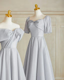 Silver Gray Elegant Fashion Long Satin Ball Gown Evening Dress Party Dress Bridesmaid Dresses Prom Dress HZ1023