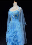 Blue gorgeous shiny elegant exquisite colorful beaded tulle long mermaid slim ball gown evening dress party dress prom dress legend of the blue sea HZ1023