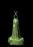 Green Retro Elegant Fashion Exquisite Beaded Shoulder Straps Long Floor Length Trailing Satin Prom Dress Evening Gown Graduation Gown HZ1023
