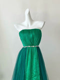 Green unique gradient fashion elegant long chiffon tulle floor-length ball gown evening gown ball gown HZ1023