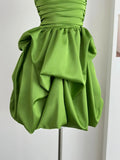 Green cute sweet tube top short satin homecoming dress birthday party dress holiday small dress HZ1023