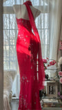 Red Romantic Gorgeous Fashion Elegant Exquisite Beaded Long Chiffon Ball Gown Evening Dress Birthday/Wedding Guest/Vacation Party Dress Prom Dress Valentine's Day Date Dress HZ1023
