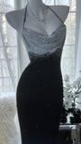 Black Silver Gorgeous Shiny Fashion Gradient Suspender Long Sequin Prom Dress Evening Dress Party Dress HZ1023