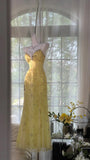 Yellow Gorgeous Exquisite Beaded Backless Spaghetti Strap Long Chiffon Ball Gown Evening Dress Birthday/Holiday Party Dress Prom Dress HZ1023