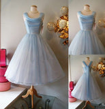 Blue vintage fashion long tulle elegant homecoming dress prom dress evening dress party dress bridesmaid dress HZ1023