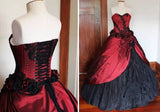 Burgundy Vintage Delicate Floral Applique Long Satin Tulle Ball Gown Evening Dress HZ1023