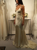 Ivory Long Satin Rhinestone Embellished Ball Gown Evening Dress Bridal Wedding Dress HZ1023