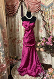 Pink Retro Fashion Elegant Long satin Ruffled Ball Gown Evening Dress HZ1023