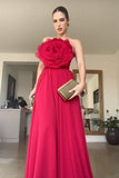 Red unique design three-dimensional rose long elegant ball gown evening dress wedding guest dress HZ1023