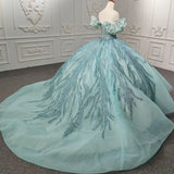 Green gorgeous shiny exquisite beaded long tulle floor-length princess ball gown evening dress Dress HZ1023