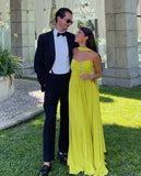 Yellow fashion elegant long chiffon ball gown evening dress wedding guest party dress HZ1023